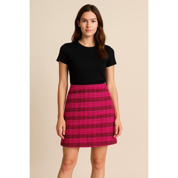 Kate Spade Tweed Mini Skirt Pink Plaid Wool Blend Size 6 - Picture 1 of 5